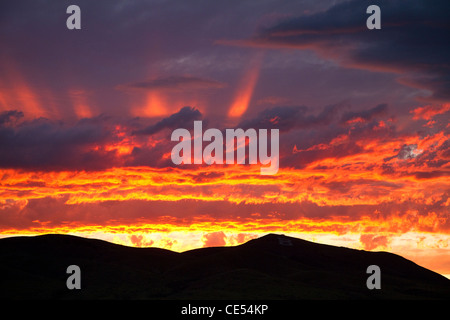 Sunset along Interstate 15 near Dillon, Montana, USA. Stock Photo