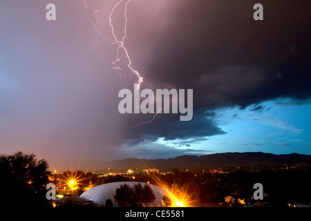 Lightning strikes during a thunderstorm on the first day of summer in Boise, Idaho, USA. Stock Photo