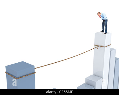 businessman on 3d financial chart look the rope Stock Photo