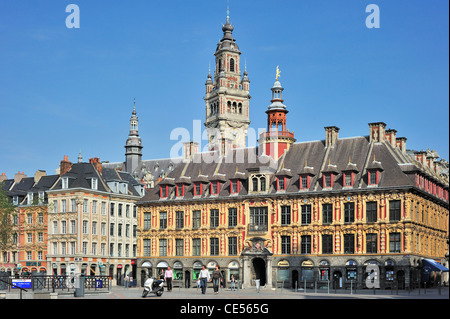 Bell tower of Chamber of Commerce and La Vieille Bourse at the Place du Général de Gaulle, Lille, France Stock Photo
