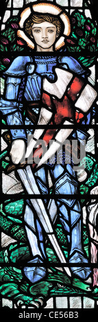 Stained glass window depicting St. George, Dunblane Cathedral, Scotland Stock Photo