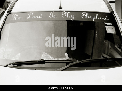 Travel Photography - Car with Christian biblical quote in Little India in Singapore in Southeast Asia Far East. Christianity Life Lifestyle Stock Photo