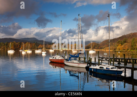 Yachts moored on Windermere at Waterhead, Lake District, Cumbria, England. Autumn (November) 2011. Stock Photo