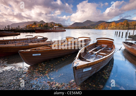 Rowing Boats on Derwent Water at Keswick, Lake District, Cumbria, England. Autumn (November) 2011. Stock Photo