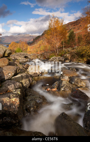 Rocky stream and Ashness Bridge, Lake District, Cumbria, England. Autumn (November) 2011. Stock Photo