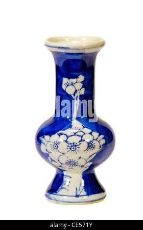 Small chinese blue white vase isolated on white background. Stock Photo
