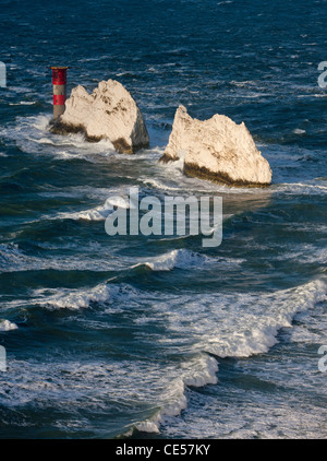 The Needles Lighthouse during Winter stormy weather, Isle of Wight, England. Stock Photo