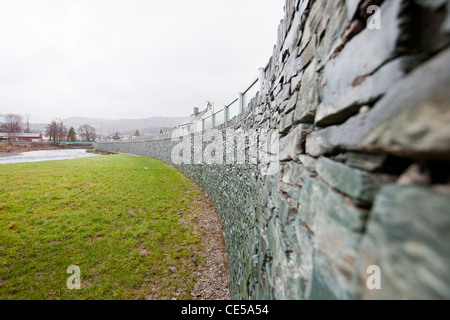 New flood defences being built in Keswick after the disastrous 2009 floods, Lake district, UK. Stock Photo