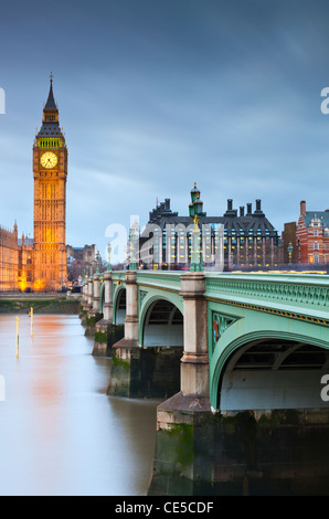 Houses of Parliament and Westminster Bridge spanning the River Thames, London, England, UK, Europe Stock Photo