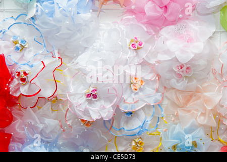 many bows on the bench in the shop Stock Photo