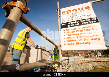 Building flood defences in Keswick after the disastrous 2009 floods. Stock Photo