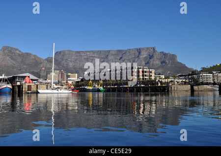 Table Mountain and harbour, Cape Town, Western Cape, South Africa Stock Photo