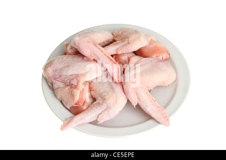 Raw chicken wings on a plate isolated against white Stock Photo
