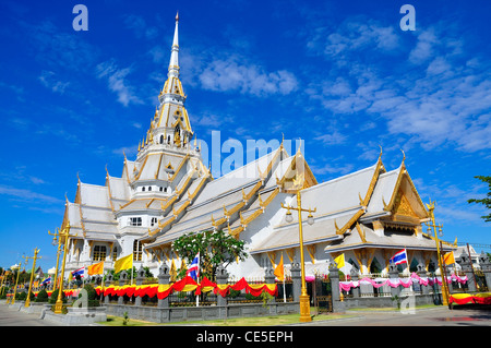 A great marble church, Wat Sothorn, Chachoengsao Thailand Stock Photo