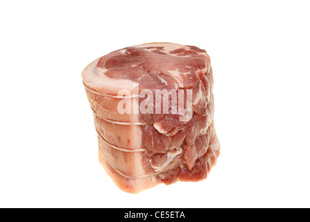 Raw joint of rolled shoulder of pork isolated against white Stock Photo
