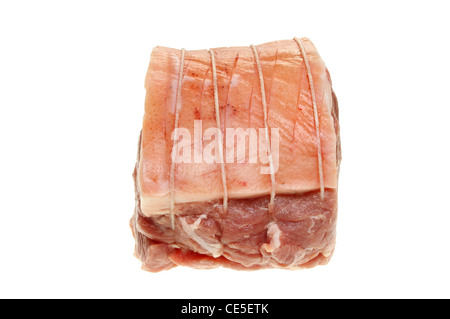 Raw rolled shoulder of pork joint isolated against white Stock Photo