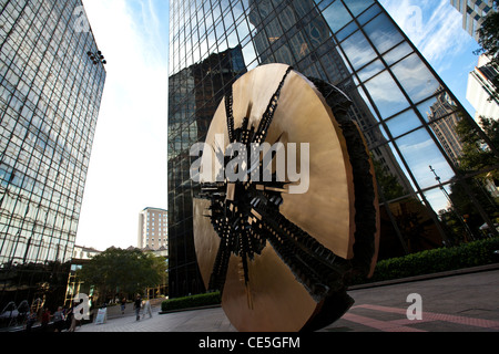 Statue the Grande Disco by Arnaldo Pomodoro at the Bank of America Plaza Charlotte, NC. Stock Photo