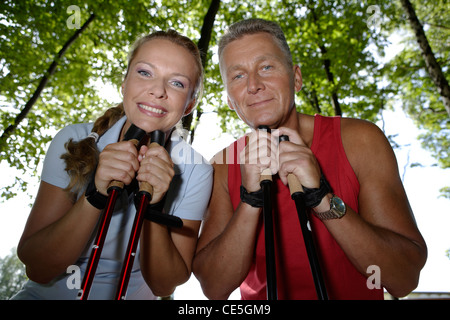 couple doing Nordic Walking Stock Photo