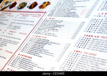 Chinese restaurant menu - Chinatown - Soho, London (UK) Stock Photo