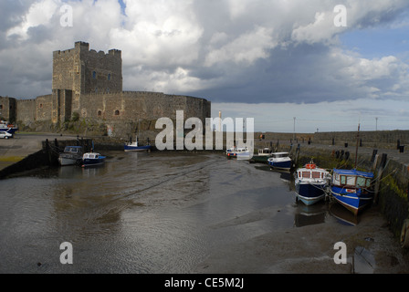 Fishing port in front of Carrickfergus castle, Coastal Road, County Antrim, Ulster, North Ireland, UK, Europe. Stock Photo