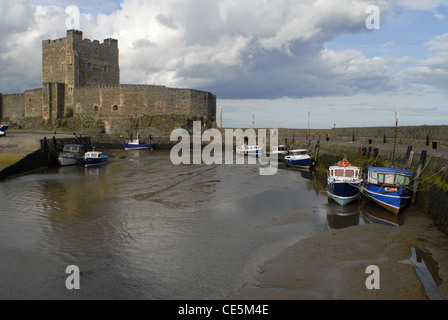 Fishing port in front of Carrickfergus castle, Coastal Road, County Antrim, Ulster, North Ireland, UK, Europe. Stock Photo