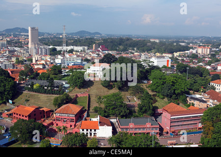 St Paul's hill and Melaka heritage buildings seen from Menara Taming Sari (Melaka Tower). Melaka, Malaysia, Southeast Asia, Asia Stock Photo