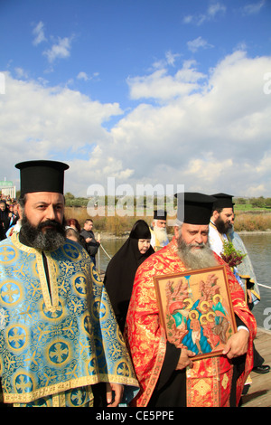 Israel, Capernaum by the Sea of Galilee, Theophany holiday at the Greek Orthodox Church of the Twelve Apostles Stock Photo