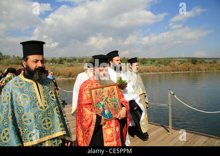 Israel, Capernaum by the Sea of Galilee, Theophany holiday at the Greek Orthodox Church of the Twelve Apostles Stock Photo