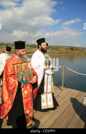 Israel, Capernaum by the Sea of Galilee, Theophany holiday at the Greek Orthodox Church of the Twelve Apostles Stock Photo