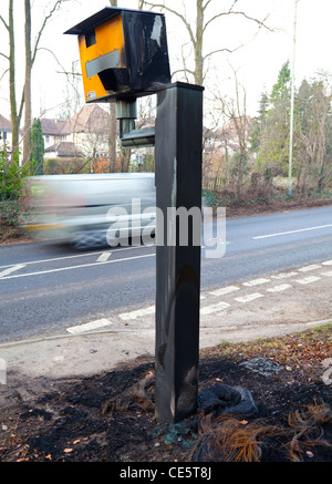 Speed camera vandalised by fire Stock Photo