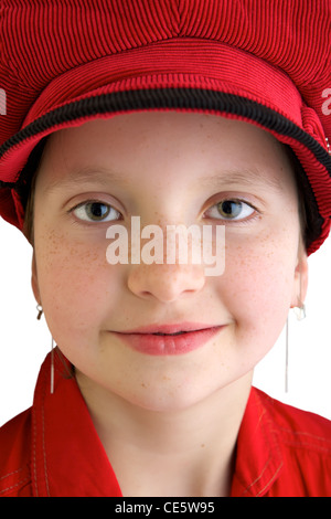 Little girl with red dress and red hat Stock Photo