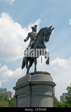 Equestrian bronze statue of George Washington, by Thomas Ball in 1869, Public Garden, Boston, Massachusetts, United States Stock Photo