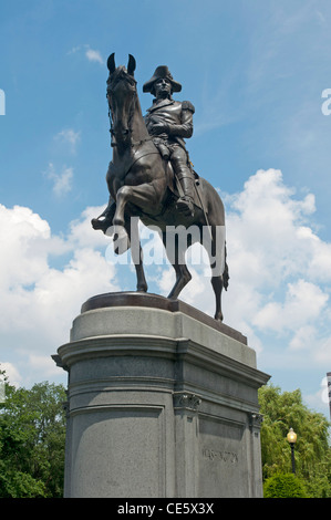 Equestrian bronze statue of George Washington, by Thomas Ball in 1869, Public Garden, Boston, Massachusetts, United States Stock Photo