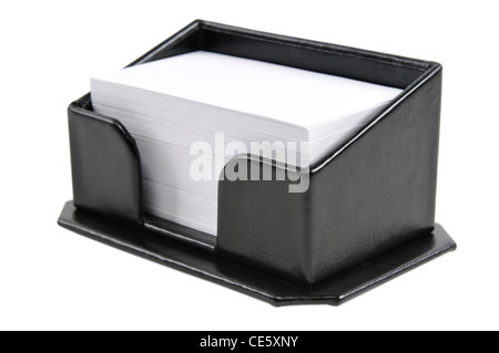 Black leather business cards holder, isolated on white Stock Photo