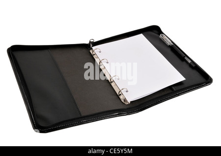 Black leather notebook cover with copy space, isolated on white Stock Photo