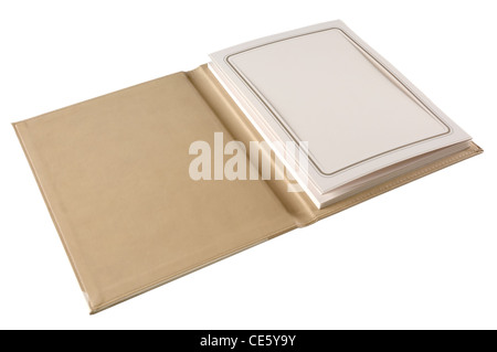 Leather photo album with blank pages, isolated on white Stock Photo