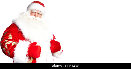 Traditional Santa Claus giving a big 'ho ho ho' belly laugh. Isolated on white. Stock Photo