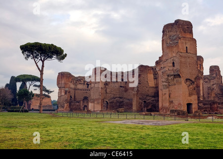 The Caracalla baths are ruins of an ancient bath facility in Rome with an upstream park Stock Photo