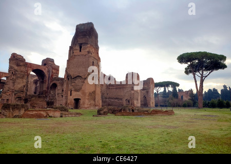 The Caracalla baths are ruins of an ancient bath facility in Rome with an upstream park Stock Photo