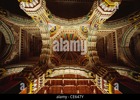 Decorative painted pillars ceiling of Darbar hall ; Thanjavur ; Tamil Nadu ; India Stock Photo