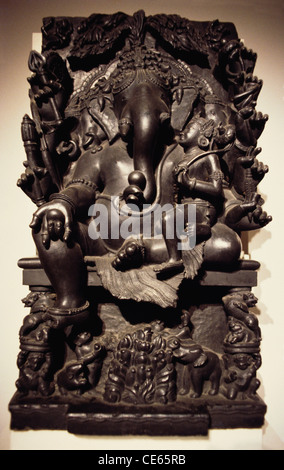 Sculpture of Lakshmi Ganpati Schist 13th century ; Orissa ; India Stock Photo