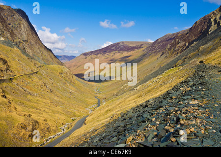 View of Honister pass from the slate mine and quarry Cumbria Lake District England UK GB EU Europe Stock Photo