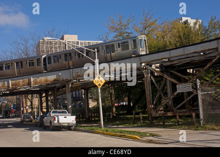 Elevated section of the El rail network in Old Town Chicago Stock Photo