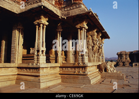 Musical columns ; Vittala temple 15th century ; Hampi ; Hospet ; Karnataka ; India Stock Photo
