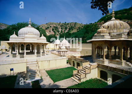 Gaitore Ki Chhatriyan ; Gatore marble chhatri chhatriyan cenotaphs ; Jaipur ; Rajasthan ; India ; Asia Stock Photo