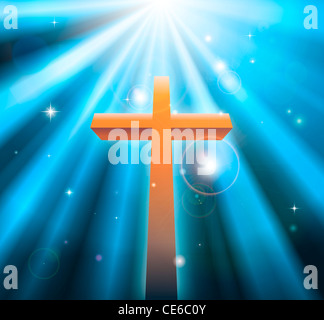 Christian religion cross crucifix bathed in light rays Stock Photo