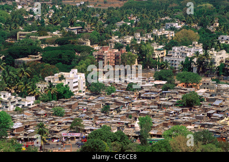 Aerial view of slums and buildings contrast rich and poor ; Pune ; Maharashtra ; India Stock Photo