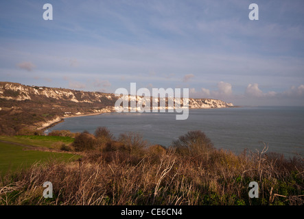 The Kent Coastline and The White Cliffs Of Dover as seen from The Warren Country Park On The East Cliffs at Folkestone Kent UK Stock Photo