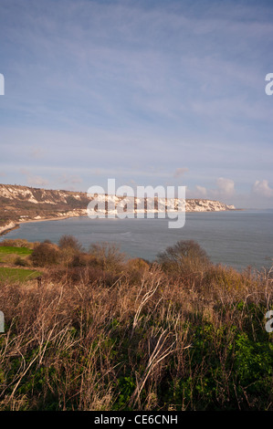 The Kent Coastline and The White Cliffs Of Dover as seen from The Warren Country Park On The East Cliffs at Folkestone Kent UK Stock Photo