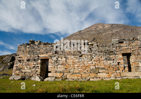 Greenland, Hvalsey (aka Whale Island). 14th century stone ruins of Hvalsey Church. Stock Photo